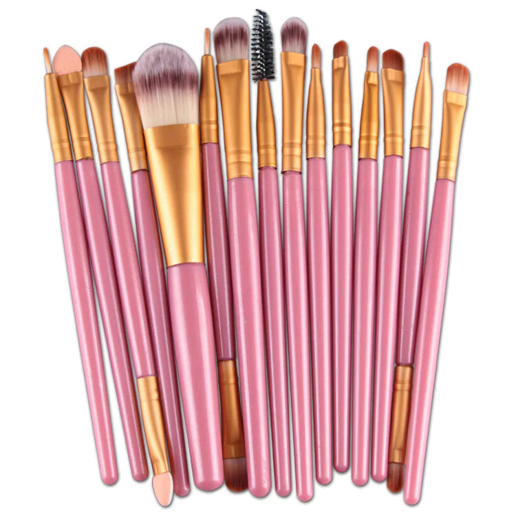 15-Piece Makeup Brush Set – Complete Professional Collection for Face, Eyes, and Brows
