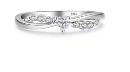 S925 Sterling Silver Heart Cross Ring with Sparkling Diamonds