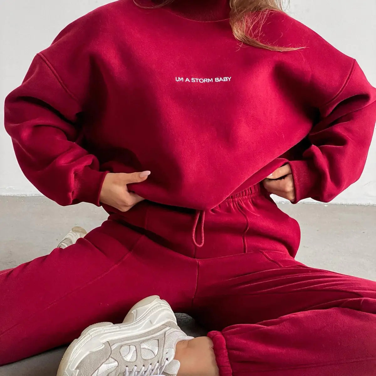 Women’s Printed Sweater Two-Piece Set – Cozy Sweatshirt & Matching Trousers, Soft Polyester Knit (S–XL)