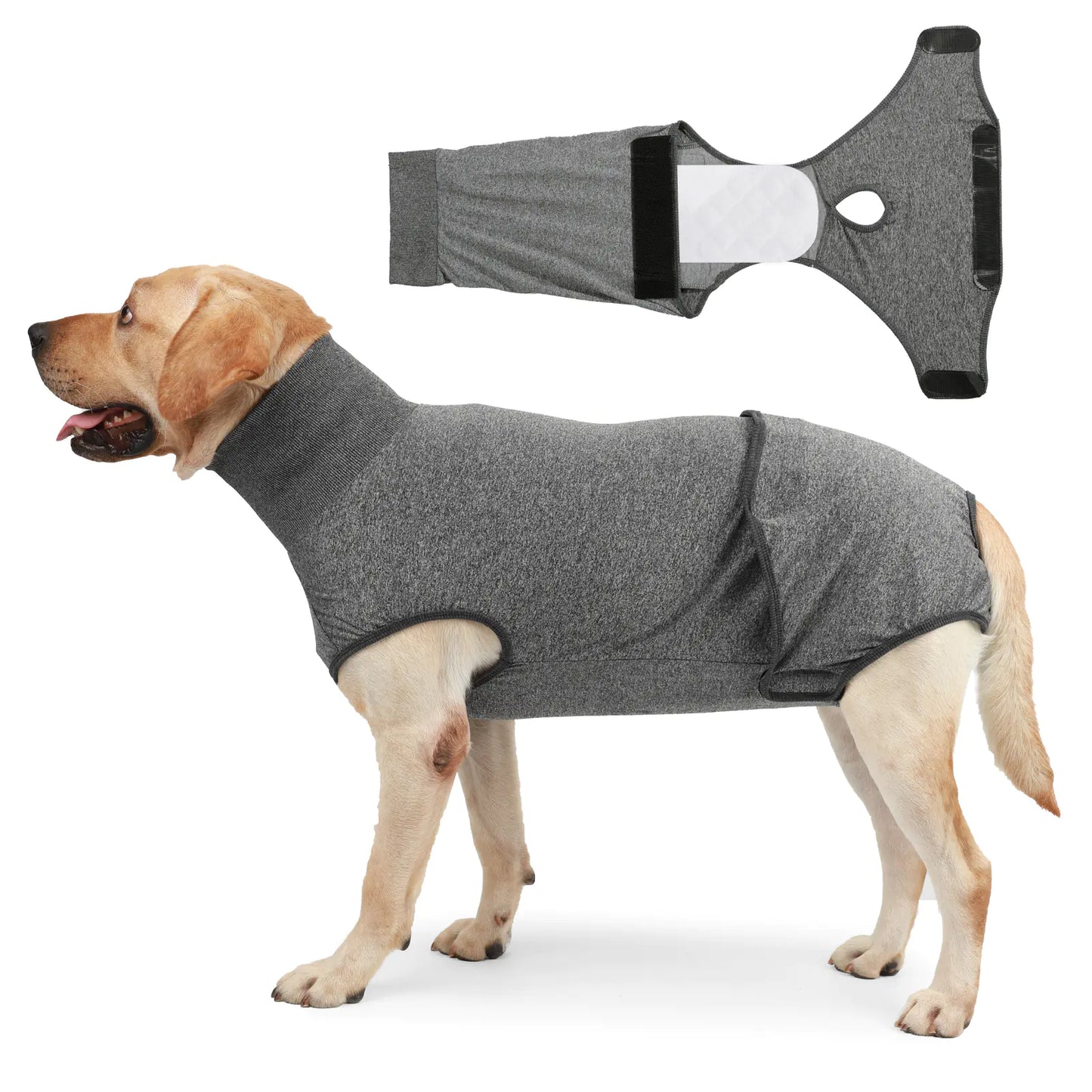 Dog Recovery Suit – Soft Post-Surgery Pet Clothing with Nappy Pad & Velcro Design (XXS–3XL, Grey & Wine Red)