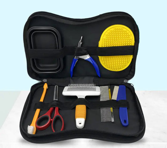 8-Piece Pet Grooming Travel Set – Compact All-in-One Kit with Foldable Dog Bowl & Brushes (Lightweight & Travel-Friendly)