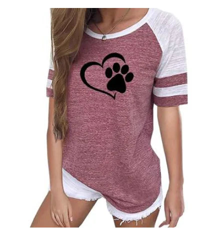 Dog Paw Print Striped Short Sleeve T-Shirt – Whimsical Comfort for Dog Lovers