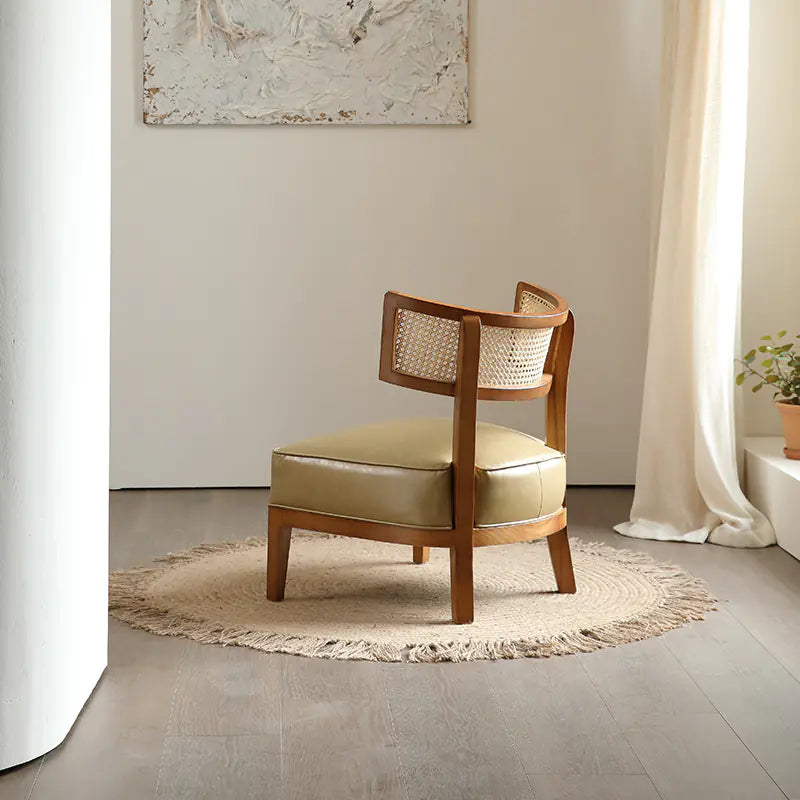 Modern Solid Wood Rattan Lounge Chair