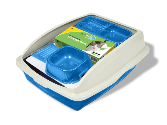 Van Ness Kitten & Cat Starter Kit – 5-Piece Set with High Side Litter Box, Scoop, Liners, Water Bowl & Double Feeder