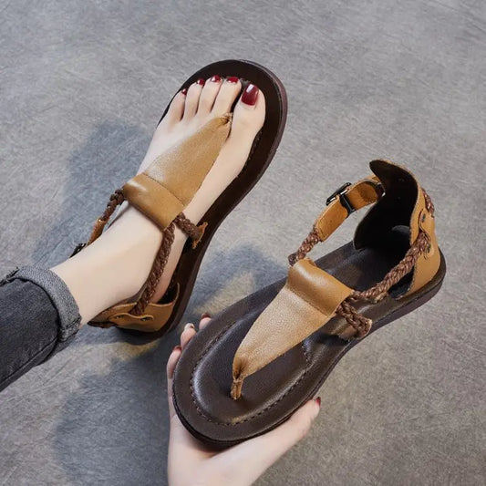 Women's Clip Toe Sandals – Flat, Lightweight, and Summer-Ready in Beige or Brown