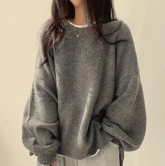 Crewneck Pullover Lantern Sleeve Sweater – Relaxed Fit, Soft Knit, and Chic Casual Style (XS–XL)