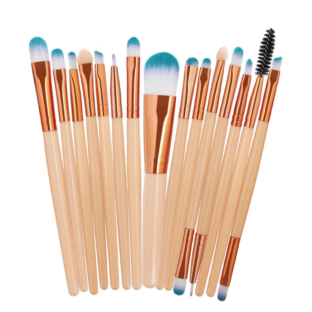 15-Piece Makeup Brush Set – Complete Professional Collection for Face, Eyes, and Brows