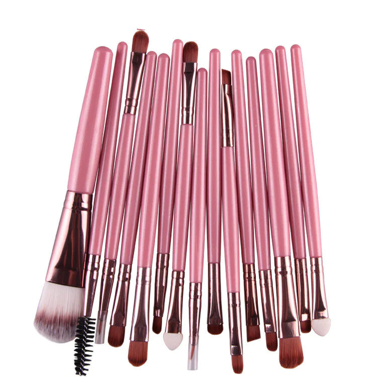 15-Piece Makeup Brush Set – Complete Professional Collection for Face, Eyes, and Brows