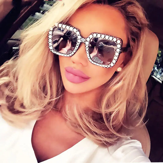 Square Rhinestone Sunglasses – Oversized Glamour with Dazzling Crystal Frames (7 Color Options)
