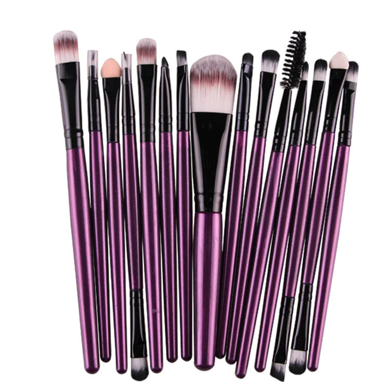 15-Piece Makeup Brush Set – Complete Professional Collection for Face, Eyes, and Brows