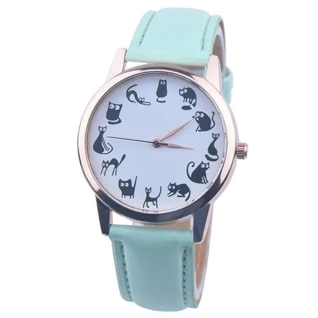 Cat Lover Women’s Watch – Elegant Leather Quartz Timepiece for Feline Fans