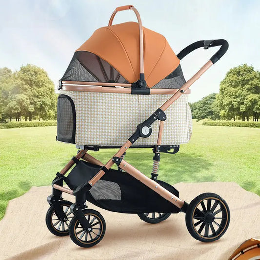 Medium Pet Stroller – Foldable, Shock-Absorbing Dog & Cat Carrier with Storage Basket (Up to 40 lbs)