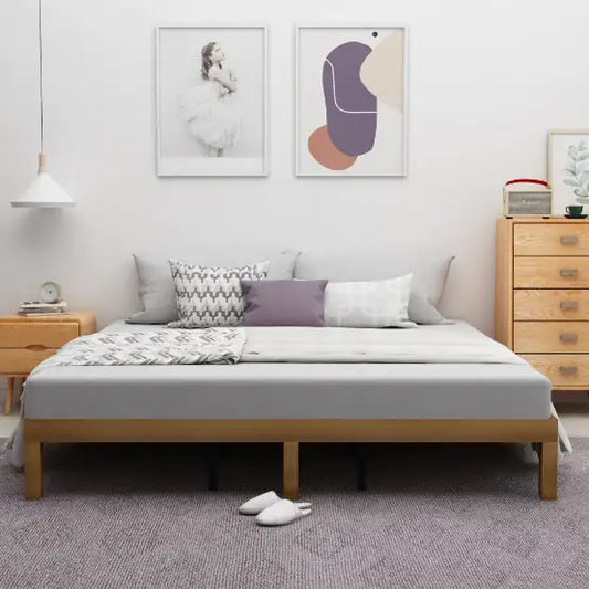 Queen Size Wood Platform Bed Frame, No Box Spring Needed, Strong Wood Slat Support, Easy Assembly