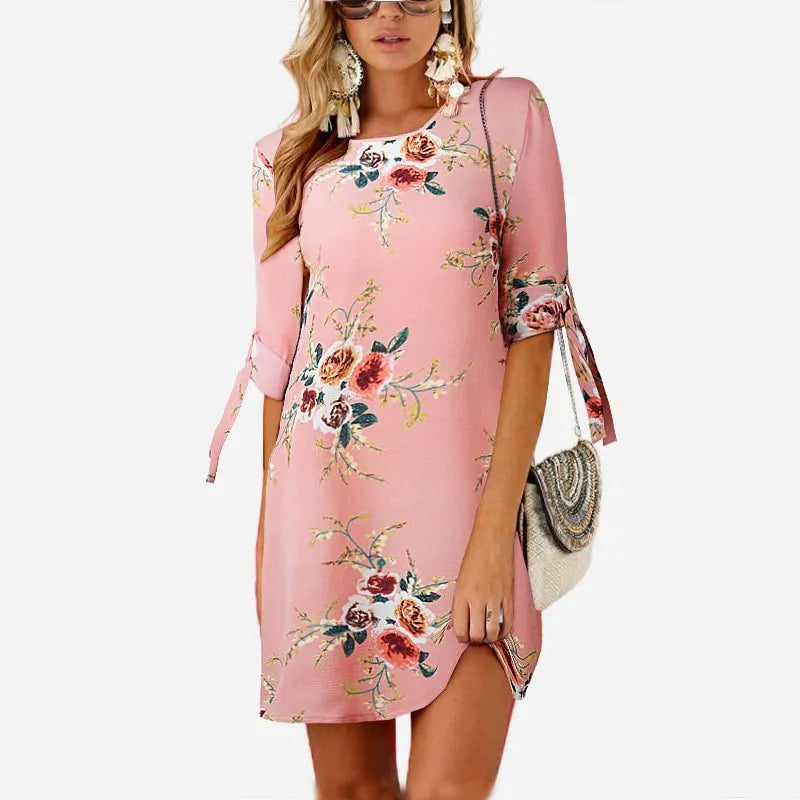 Floral Print Chiffon Beach Summer Dress
