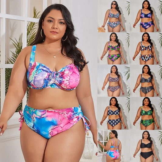 Plus Size Bikini Set in Floral & Animal Prints – Supportive Two-Piece Swimwear for Curvier Bodies (Sizes L–4XL)