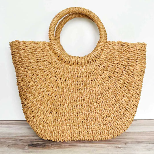 Spring Cyrus Beach Bag: Handcrafted Round Straw Tote