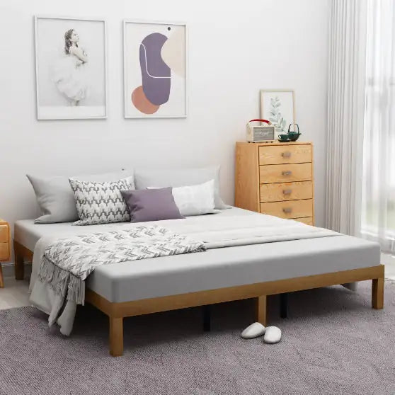 Queen Size Wood Platform Bed Frame, No Box Spring Needed, Strong Wood Slat Support, Easy Assembly