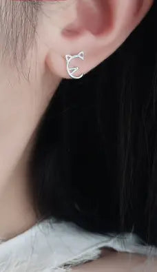 925 Silver Cat Ear Studs – Elegant, Lightweight Earrings for Cat Lovers