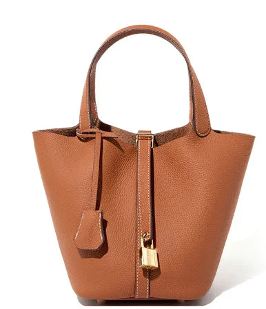 Bucket Leather Handbag – Genuine Cowhide Urban Chic Cylinder Bag