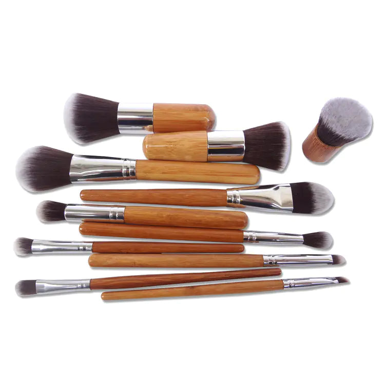 11-Piece Wooden Color Makeup Brush Set – Premium Rayon Bristles with Bamboo Handles