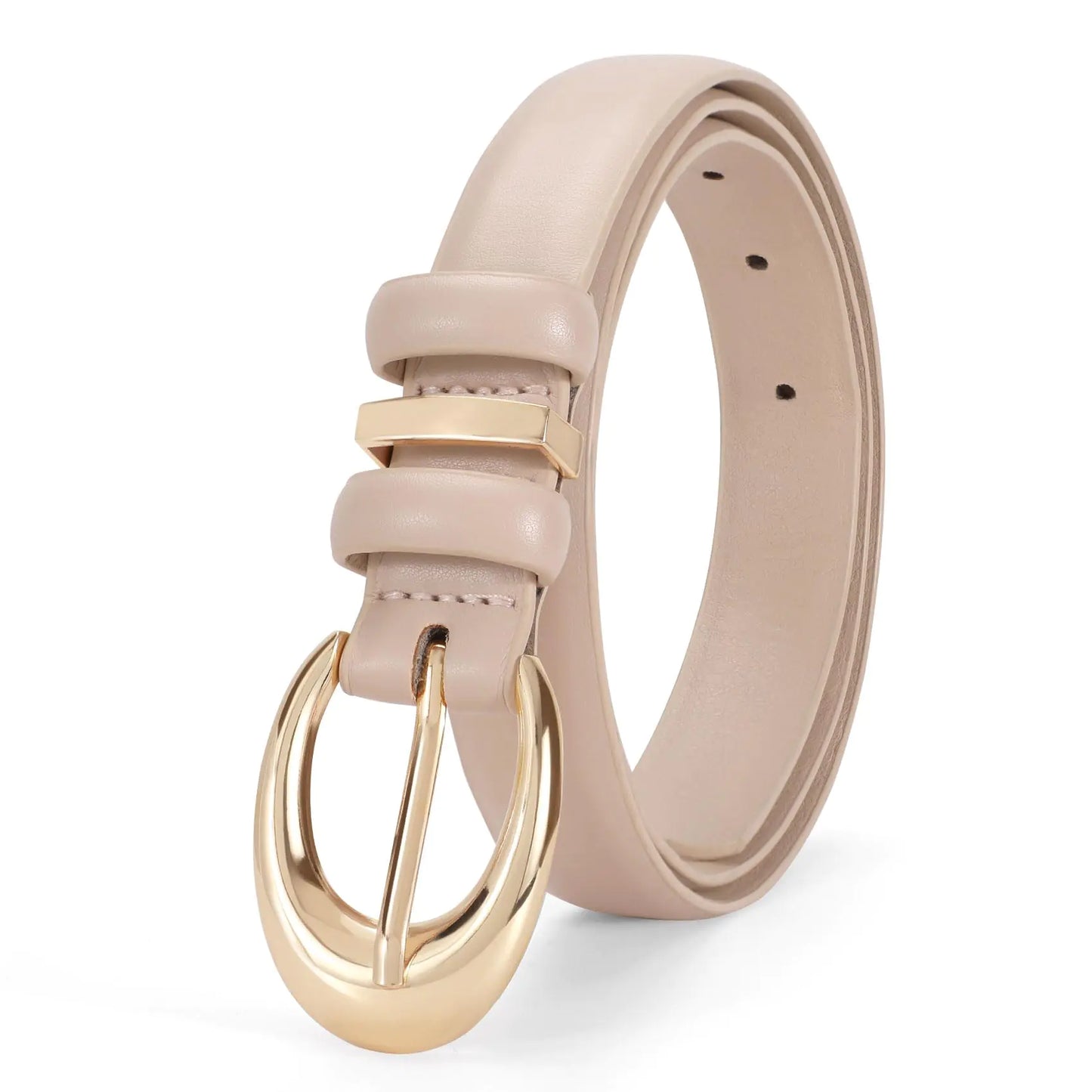 Women's Skinny Faux Leather Belt with Gold Buckle