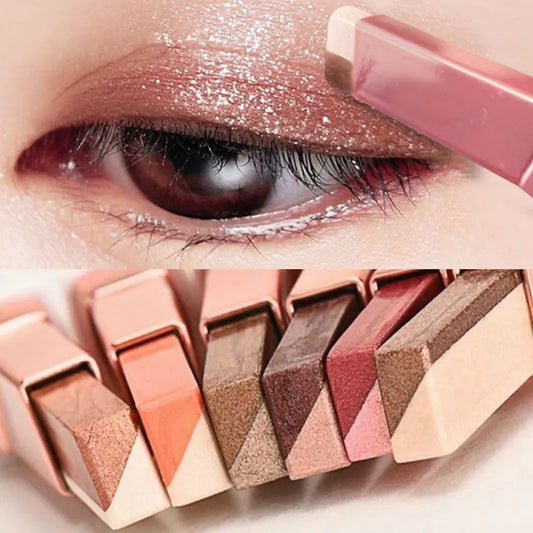 Double Color Glitter Eye Shadow Stick – Waterproof Gradient Matte & Shimmer Duo (6 Shades)