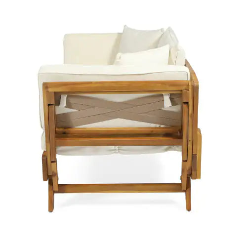 Serene Sun Bed – Teak Acacia Wood Frame with Expandable Design and Waterproof Cushions (Full Size, 65"–82" Adjustable Width)