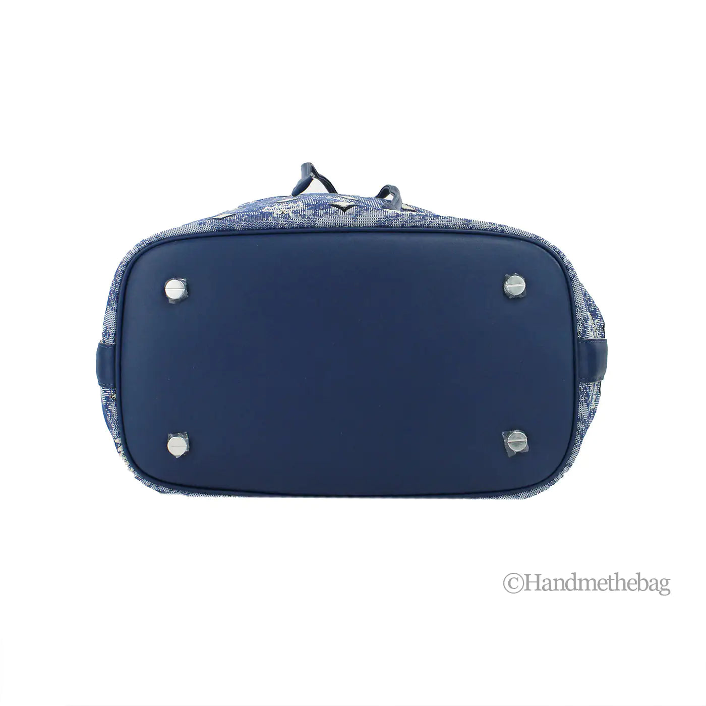 MCM Large Blue Vintage Denim Drawstring Bucket Handbag – Logo Fabric & Leather Trim