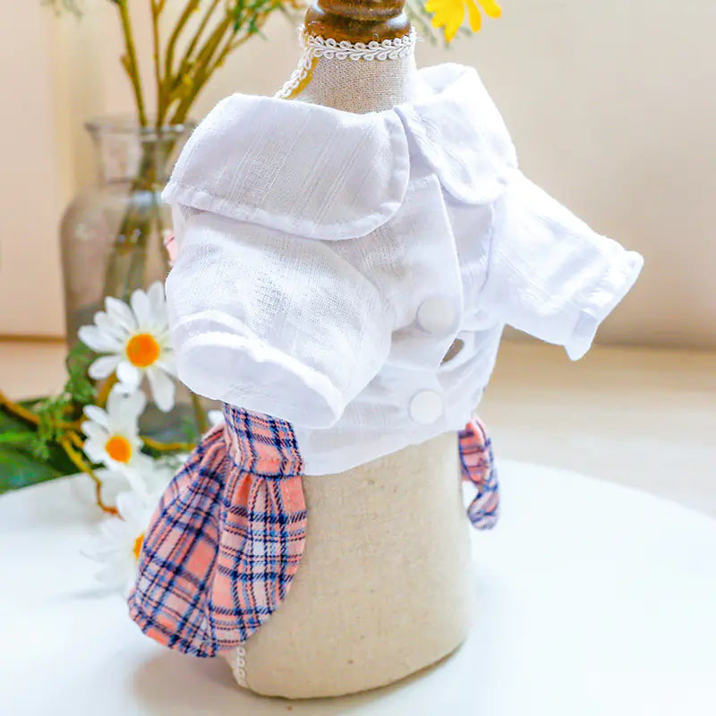 Sweet Princess Skirt for Dogs – Pink Check Bow School Style (XS–XL)