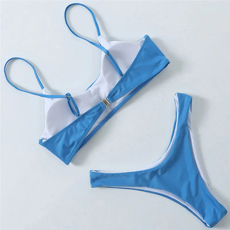 Two-Piece Polyester Bikini – Sleek Summer Style in White, Blue, Coffee, or Black (Sizes S–L)