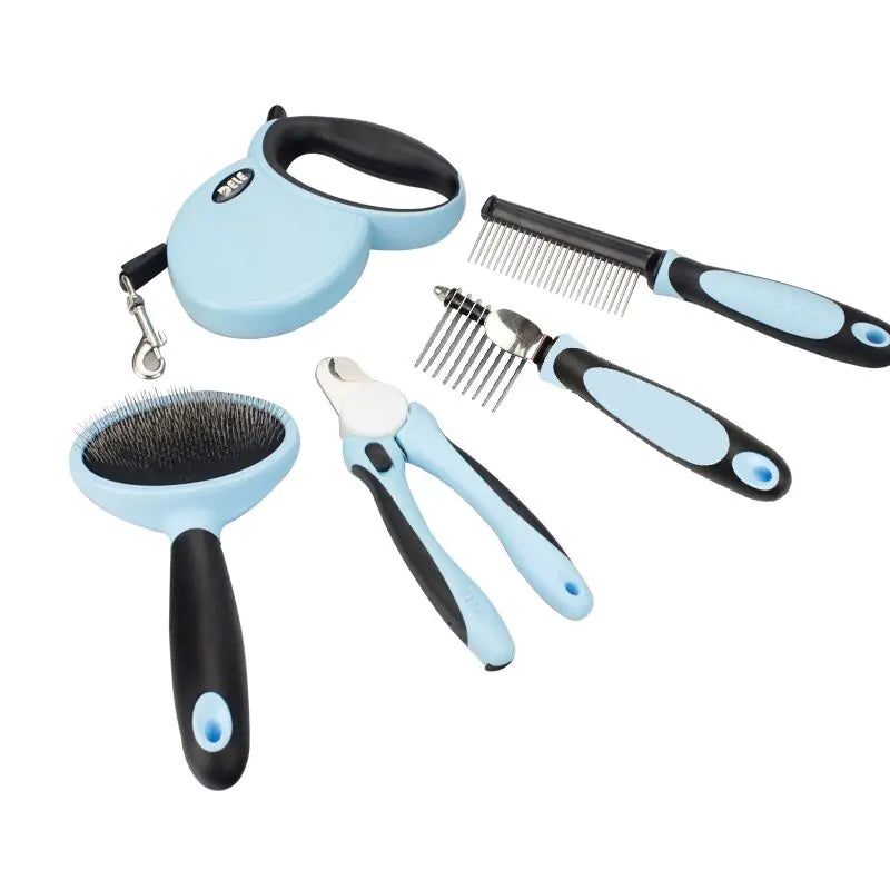 Pet Traction Rope & Grooming Kit (Retractable Leash + Comb – Lightweight & Stylish in Sky Blue or Pink)