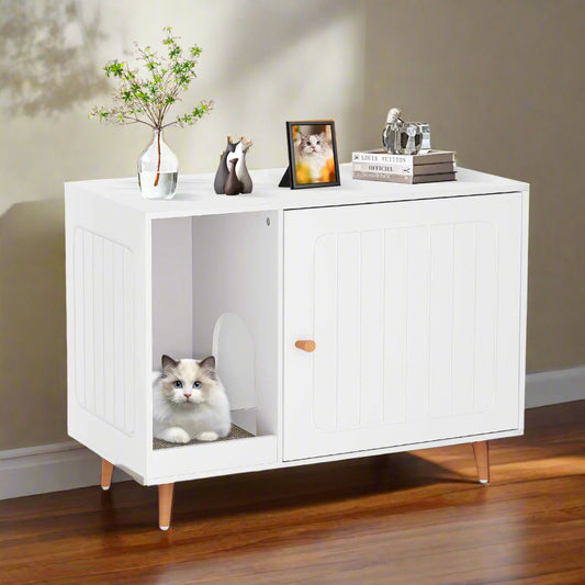 White Cat Litter Box Enclosure – Hidden Wooden Cabinet