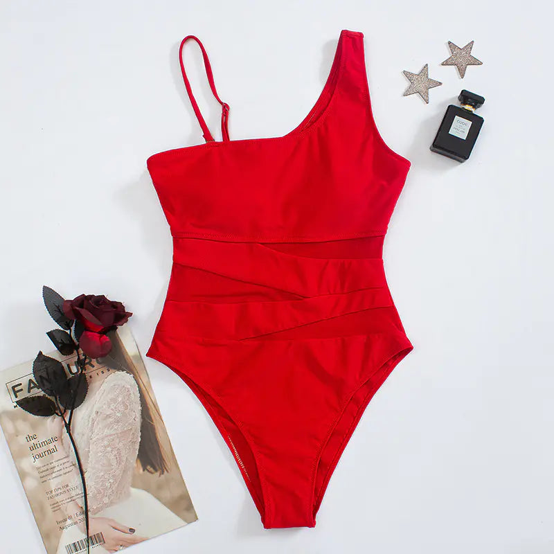 Sexy Shaping Solid Color Mesh Backless One-Piece Bikini