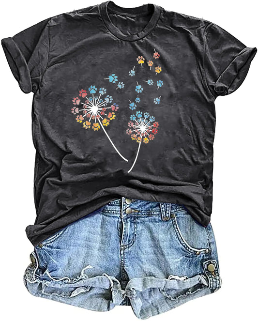 Women's Vintage Floral T Shirt Boho Wildflower Graphic Loose Tees Short Sleeve Casual Tops Medium A1-dark Grey5
