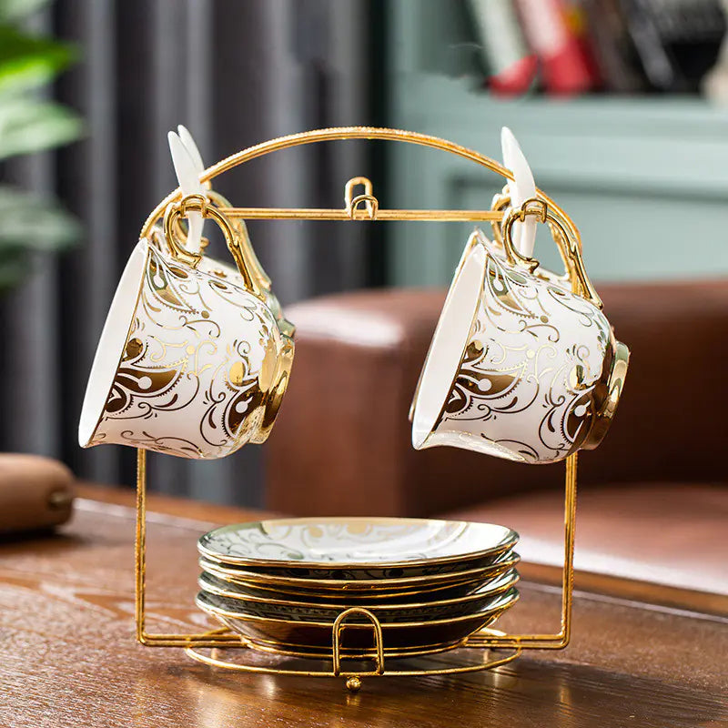 Luxury Bone China Coffee Cup & Saucer Set – 12 Elegant Glazed Designs (Gift-Ready, European Style, Durable Porcelain)