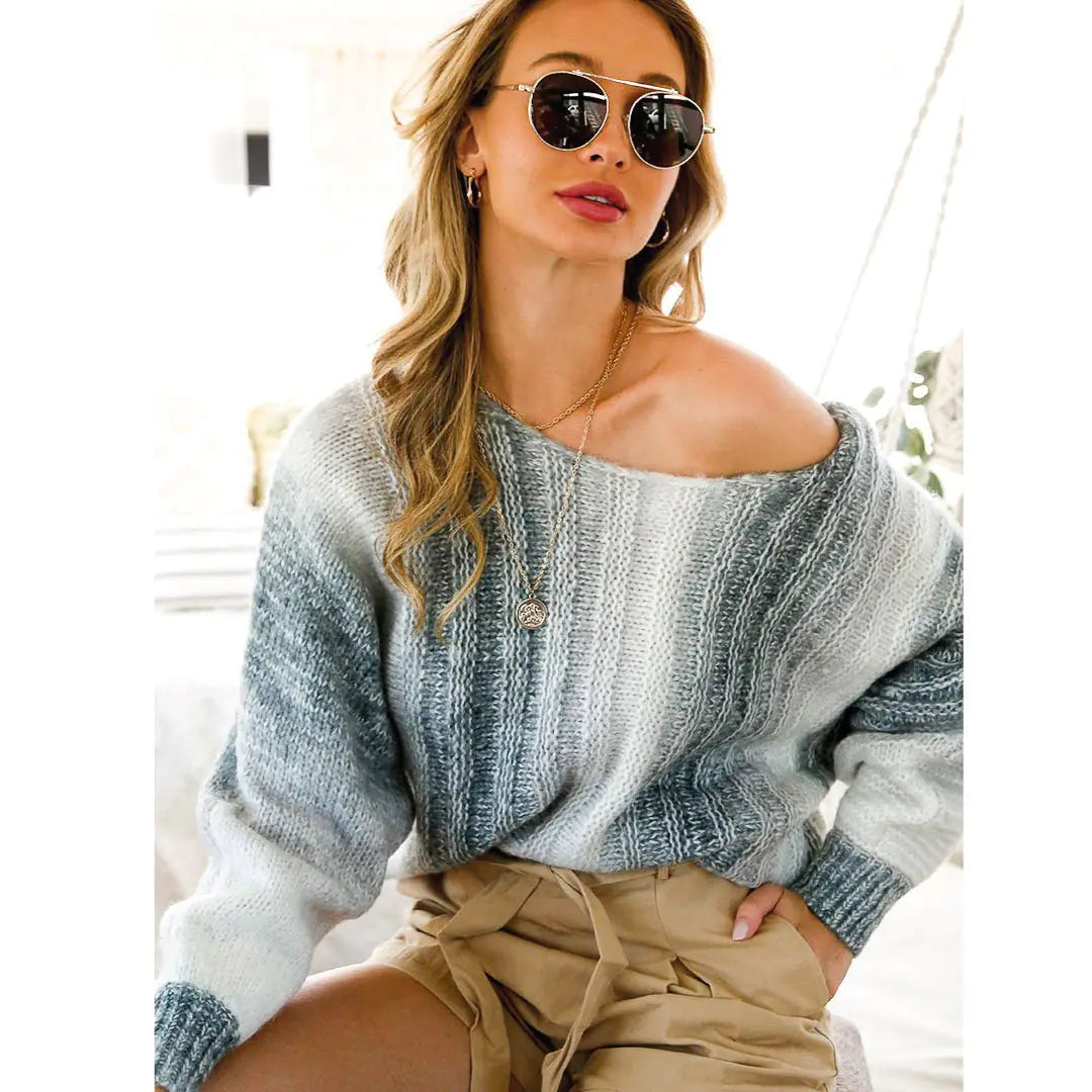 DGD Degrade Sweater – Wide Neckline, Loose Fit, Soft Gradient Knit (S–L)