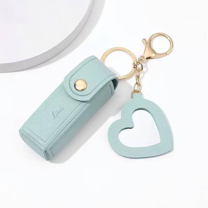 Coin Purse Keychain Lipstick Mini – PU Leather Lipstick Holder with Heart Charm & Key Ring