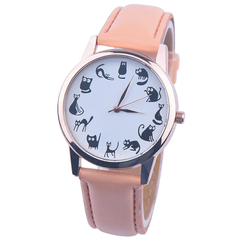 Cat Lover Women’s Watch – Elegant Leather Quartz Timepiece for Feline Fans