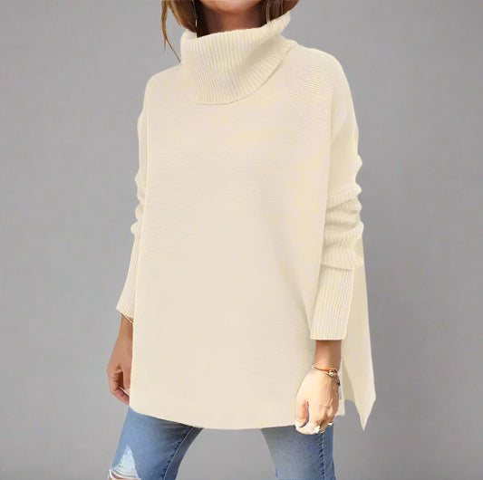 Lamb Wool Turtleneck Pullover – Soft Apricot Wool, Cotton Lining, Slim Fit & Splicing Detail (S–2XL)