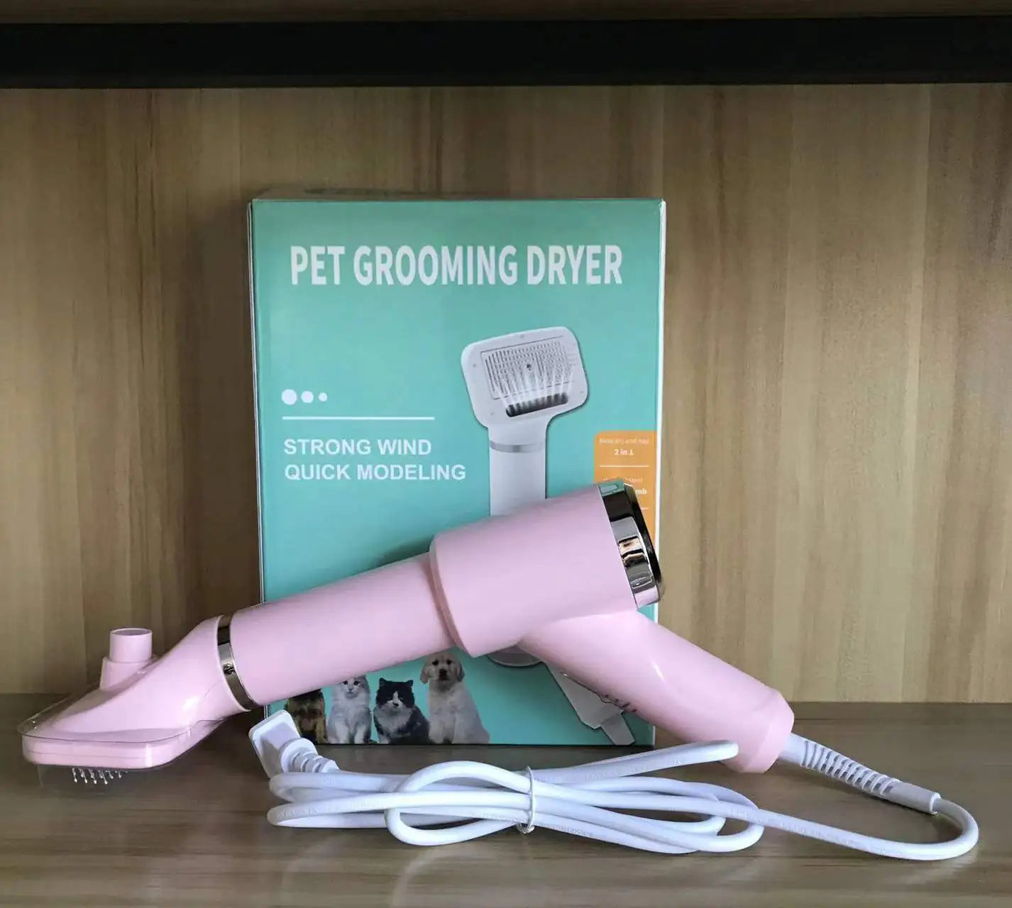Pet Grooming Dryer – 2-in-1 Blow Dryer & Comb with Heat Settings and Replaceable Head (Strong Wind, Quick Modeling, Low Noise)