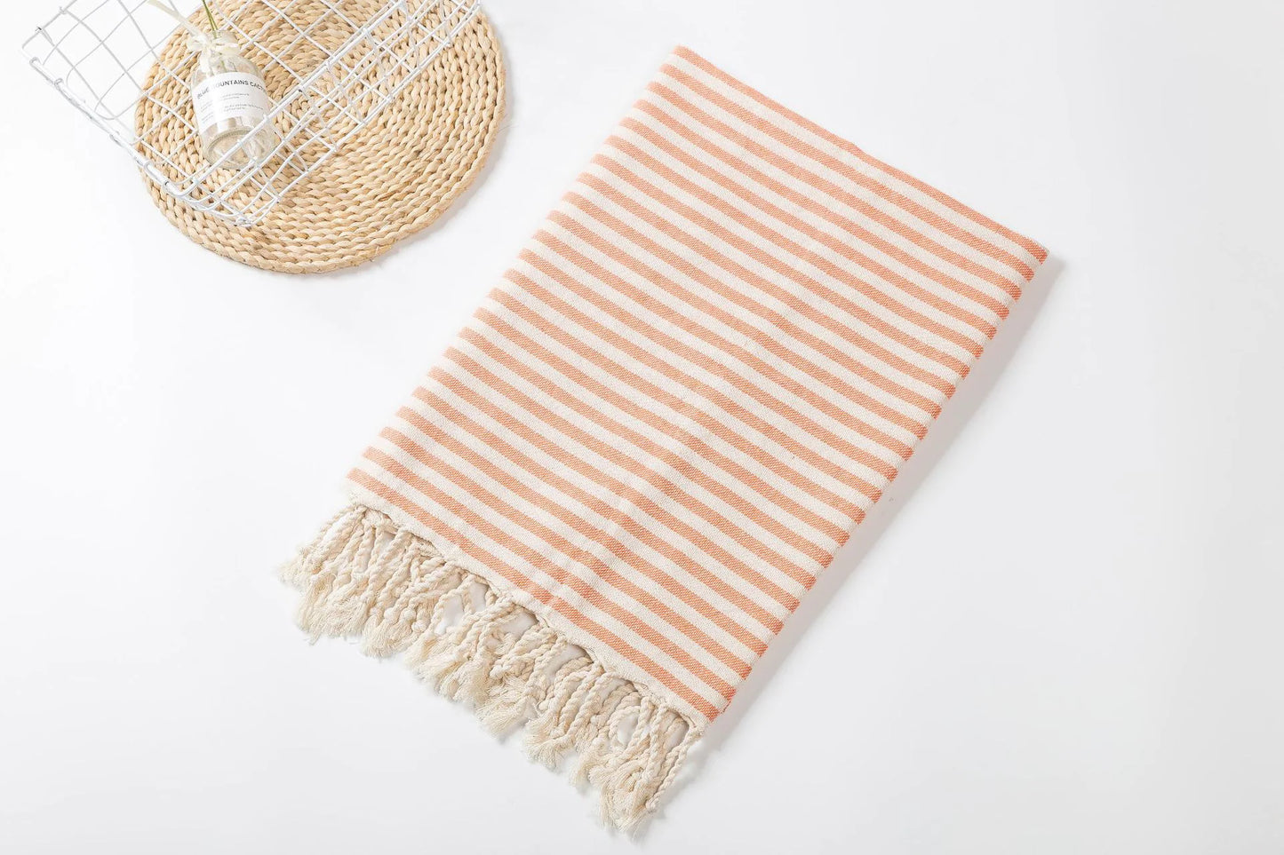 Fringed Beach Towel – Wearable Polyester Cotton Striped Towel, Cushion, and Tablecloth