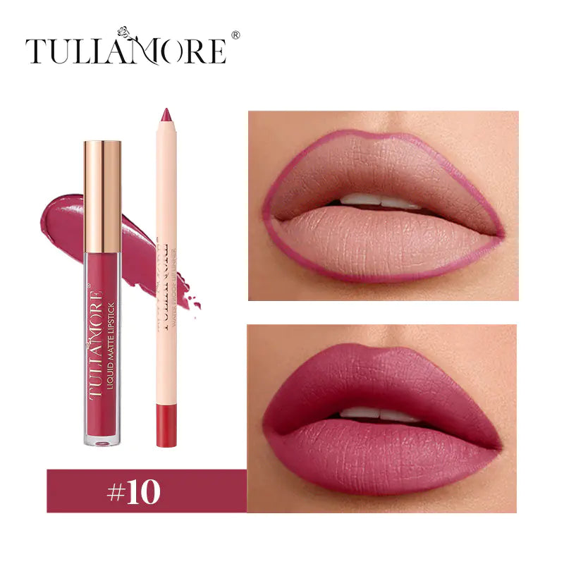 Waterproof Matte Air Lip Glaze & Lip Pencil Set
