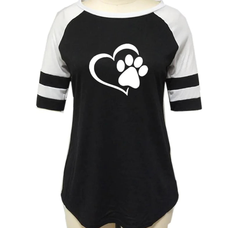 Dog Paw Print Striped Short Sleeve T-Shirt – Whimsical Comfort for Dog Lovers