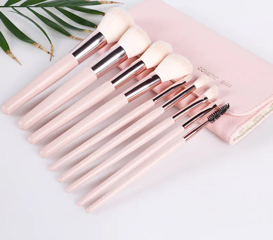 9-Piece Pink Makeup Brush Set – Premium Artificial Fiber with Wooden Handles